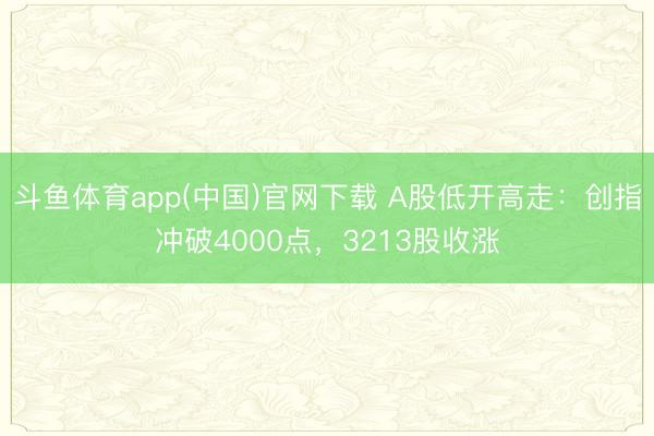 斗鱼体育app(中国)官网下载 A股低开高走：创指冲破4000点，3213股收涨