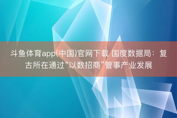 斗鱼体育app(中国)官网下载 国度数据局：复古所在通过“以数招商”管事产业发展