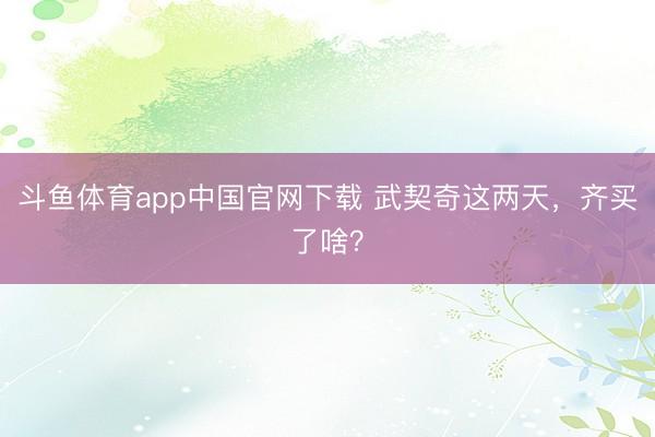 斗鱼体育app中国官网下载 武契奇这两天，齐买了啥？