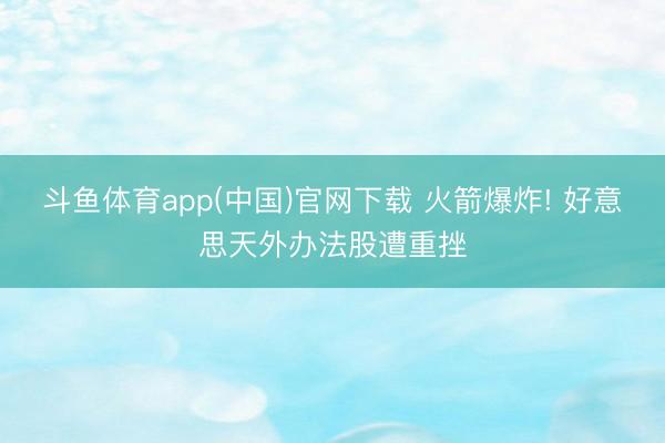 斗鱼体育app(中国)官网下载 火箭爆炸! 好意思天外办法股遭重挫