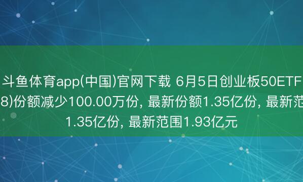 斗鱼体育app(中国)官网下载 6月5日创业板50ETF大成(159298)份额减少100.00万份， 最新份额1.35亿份， 最新范围1.93亿元