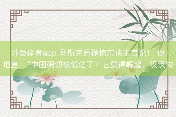 斗鱼体育app 马斯克再抛惊东谈主言论！ 他坦言：“中国确切被低估了！它莫得崛起，仅仅恢